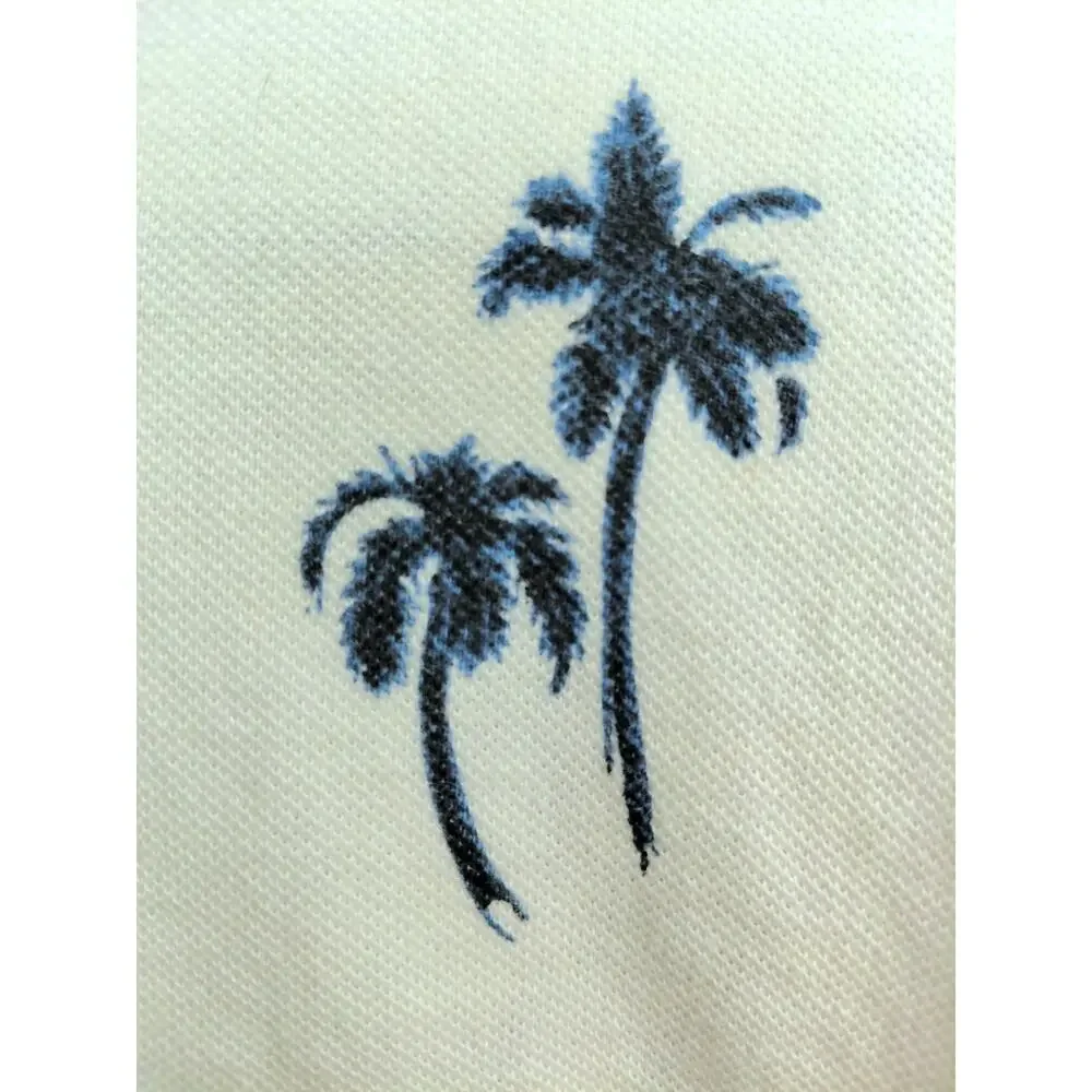 VTG Polo Ralph Lauren Palm Tree Print Polo Shirt White Black Blue L Cruise 2002